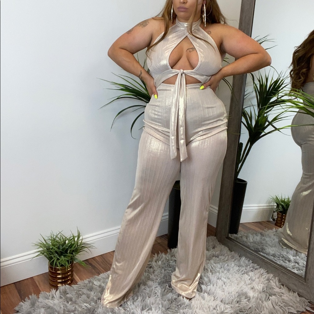 ‼️ Gold Halter Stretch Romper Jumpsuit Jumper